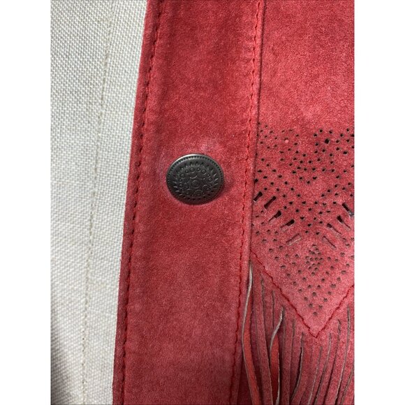 Chico's Red Suede Fringe Jacket Sz 3 XL Button Front Festival Cowgirl Western - Picture 6 of 14
